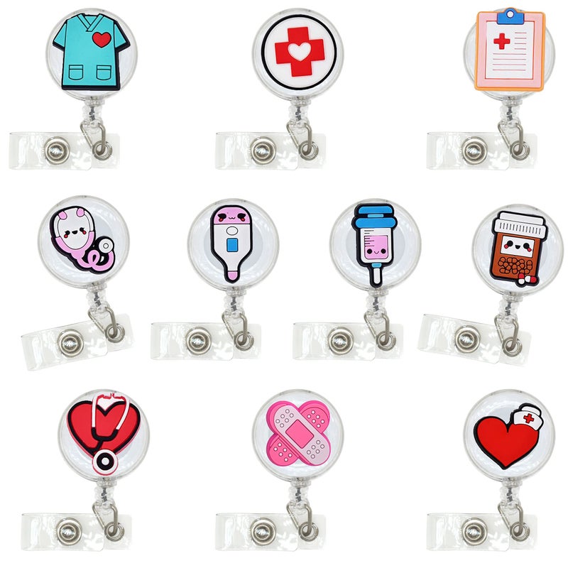 YEALQUE 10 عبوات من YEALQUE حامل بكرة شارة ممرضة قابلة للسحب بكرات شارة تعريف التمريض لطيفة للممرضات والأطباء والمستشفيات الصحية وهدايا العاملين في المكتب (A-10 قطع) - Image 3